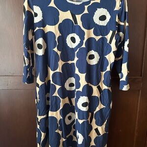 Marimekko Blue and Cream Unikko Tunic Dress M
